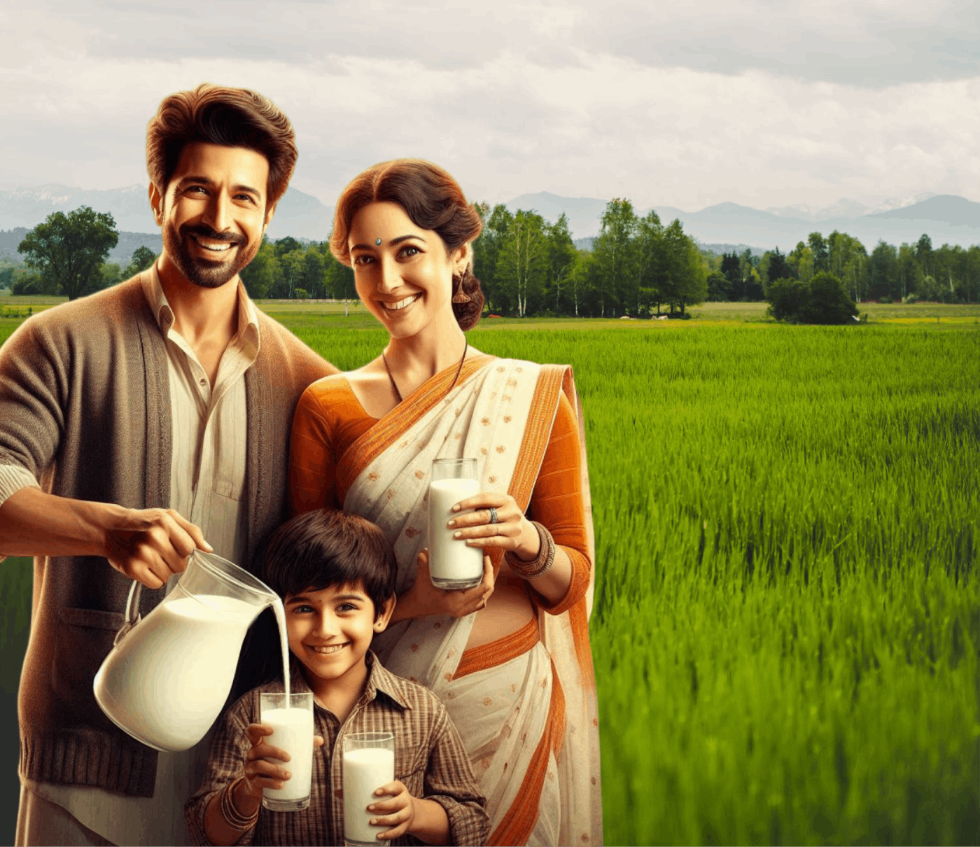 Family with milk